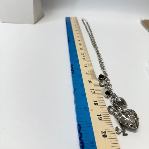 Heart Pendant Charm Necklace‎ Lock Key Love Silver-Tone Sparkle - Picture 4 of 7